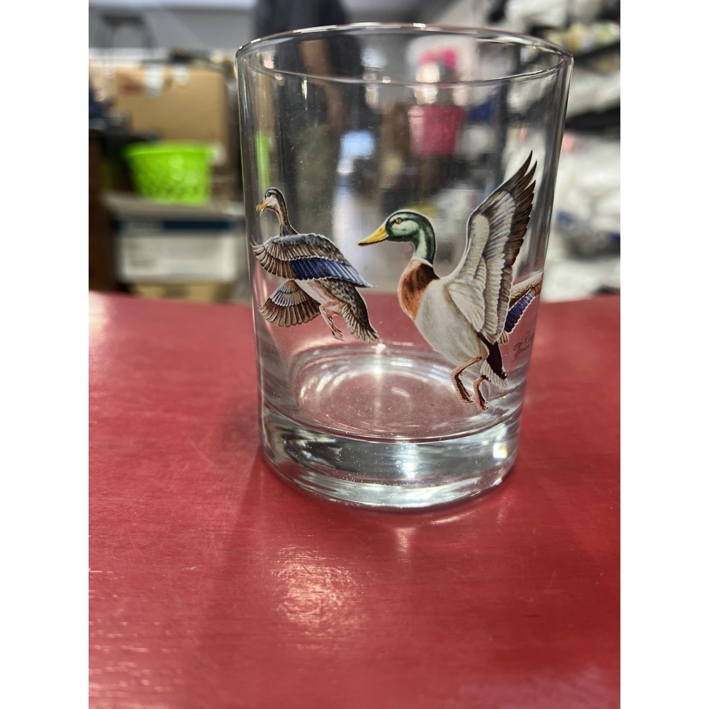 NORMAN R. WAMER Mallard Ducks In Flight 60's Vintage Lowball‎ Rocks Bar Glass